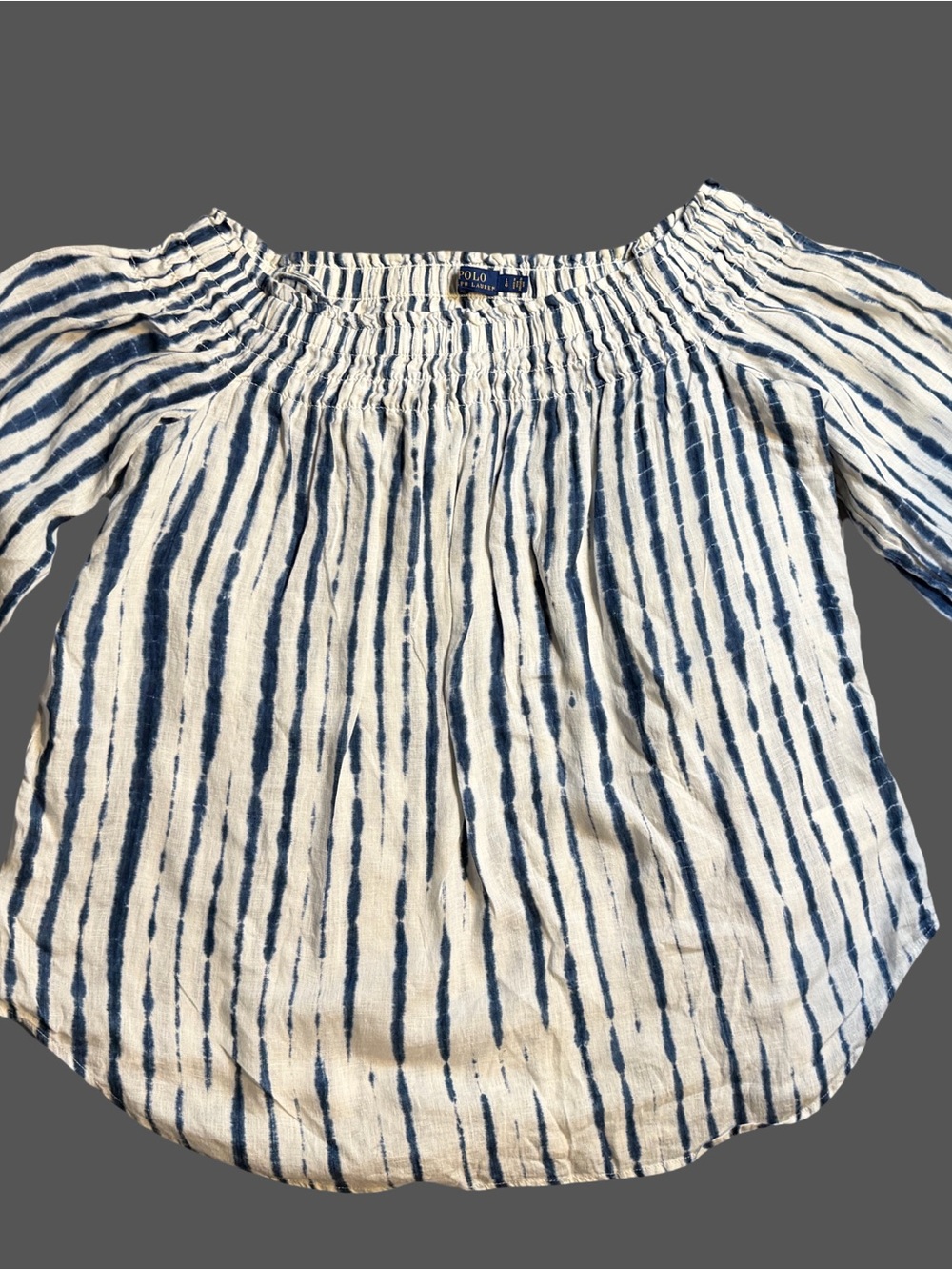 Ralph Lauren White and Navy Striped Off-Shoulder Blouse